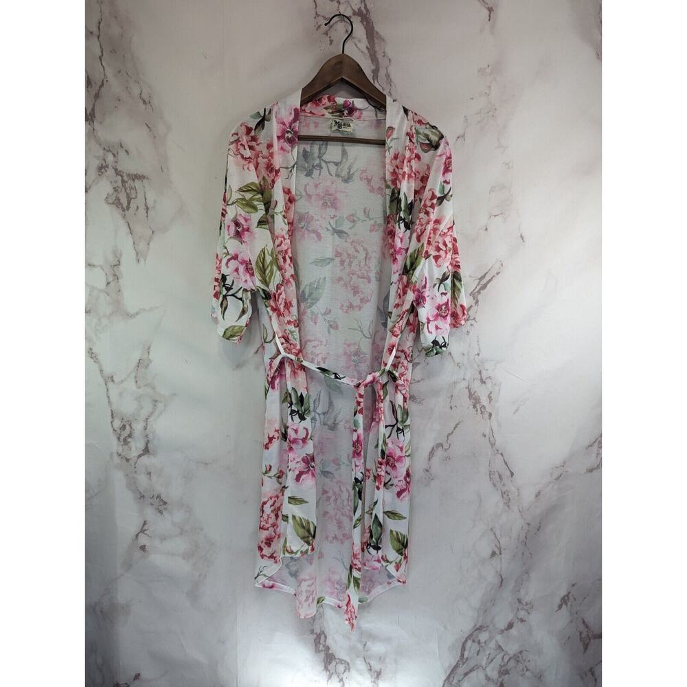 Show Me Your Mumu Robe Womens One Size Pink White Floral Kimono Short Summer